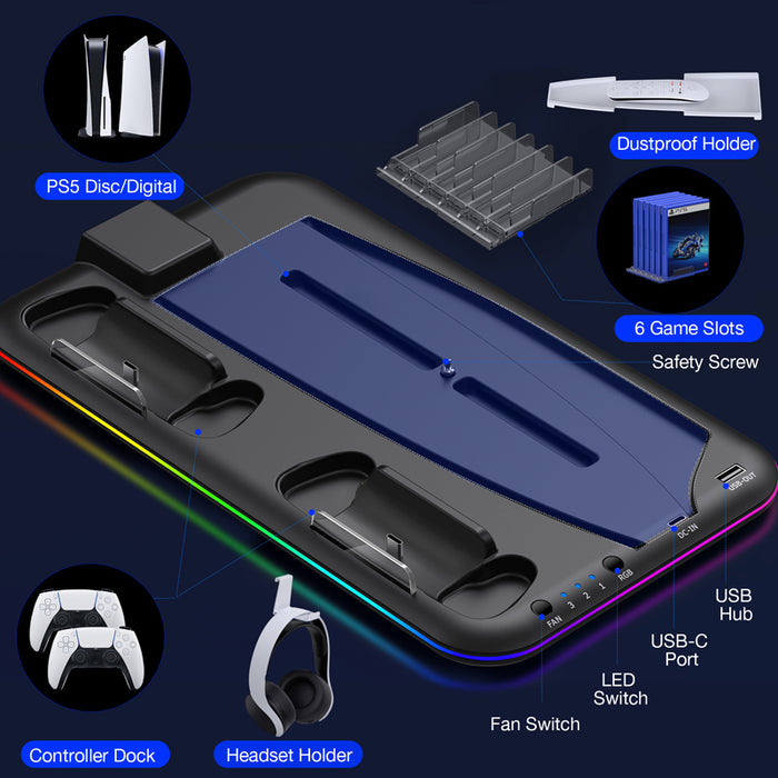 Horizontal Cooling Fan Stand For PS5